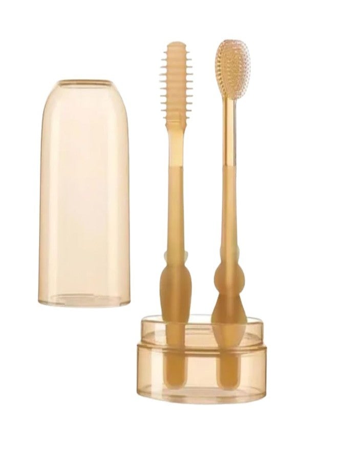 Ncry Oral Cleaning Brush 2 In 1 Toothbrush Tongue Brush Bpa Free Soft Silicone Bristle Oral Care Toothbrush For Baby 6 Month To 24 Months,With Storage Box - Manual,Baby - Image 1